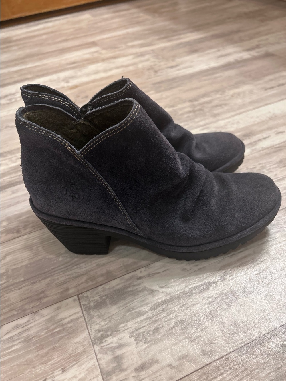 Fly London Charcoal/Blue Suede Ankle Booties Size 37